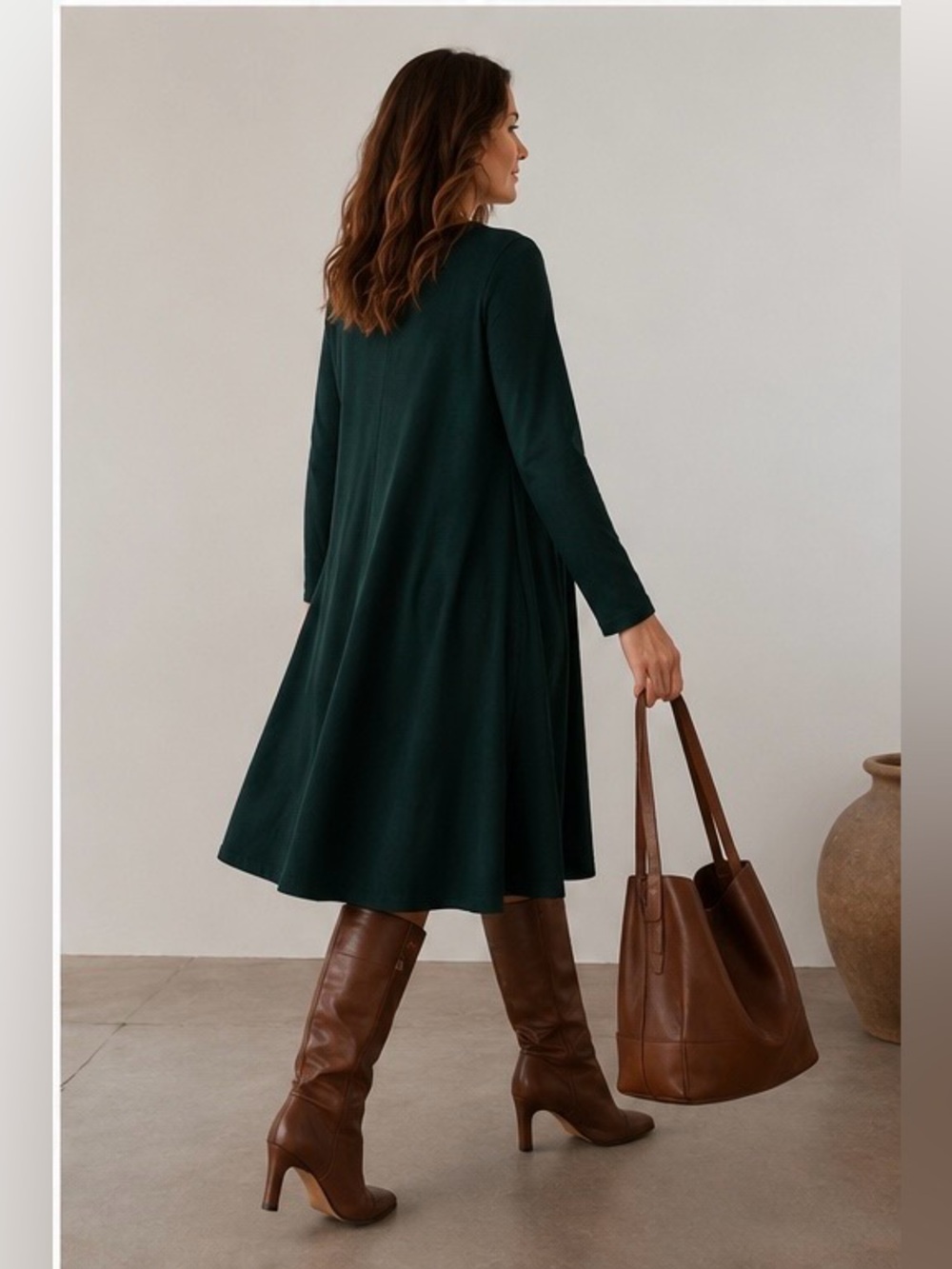 J JILL - 2X- Deep Emerald Green Dress Knit Dress. A-line, long sleeve. Modest. - Picture 4 of 12